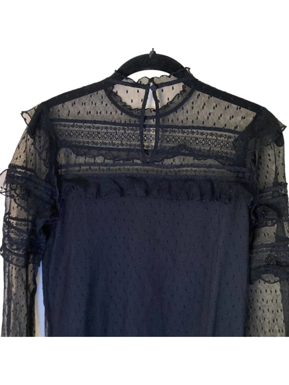 Sheer Ruffle Detail Blouse Black XS - Picture 4 of 5